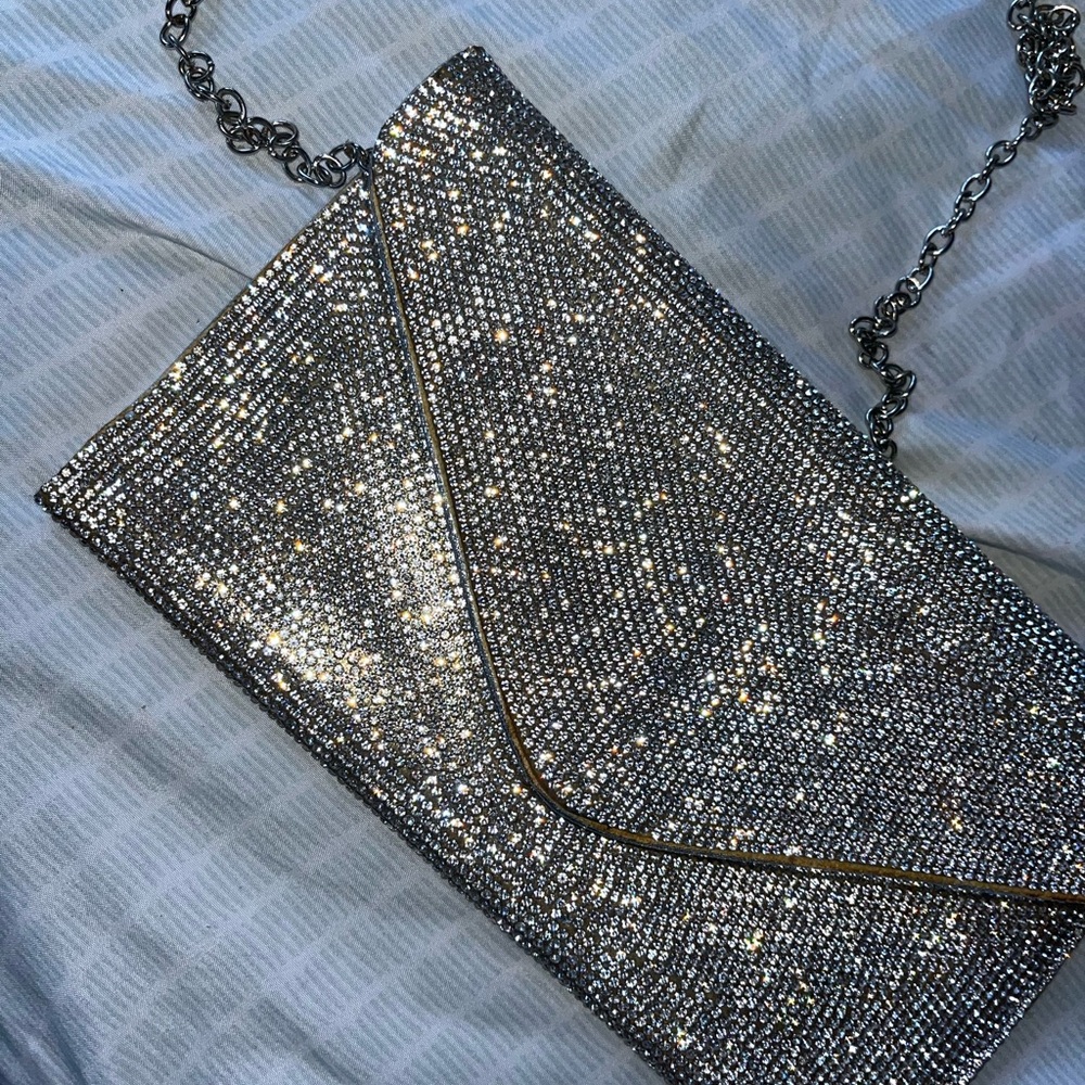Silver Glitter Clutch Bag